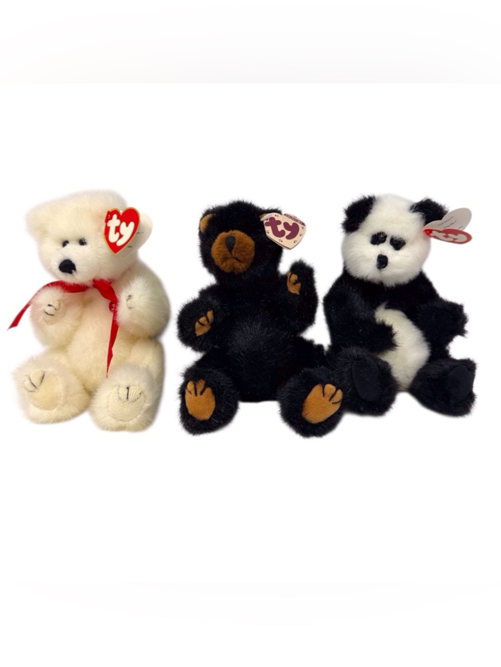 Vintage 1993 Ty jointed arms and legs; Ivan/brown Amore/white & Checkers/panda